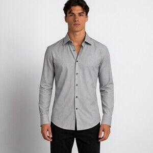 Gucci Mens Dress Shirt 44 17.5 Fitted Gray Cotton French Cuff Italy